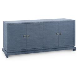Meredith Modern Classic Blue Grasscloth Wood Media Cabinet|