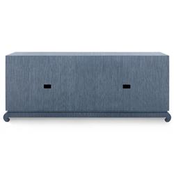 Meredith Modern Classic Blue Grasscloth Wood Media Cabinet|