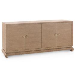 Meredith Modern Classic Brown Grasscloth Wood Media Cabinet|