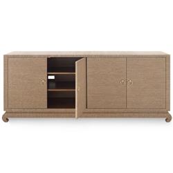 Meredith Modern Classic Brown Grasscloth Wood Media Cabinet|