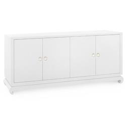 Meredith Modern Classic White Grasscloth Wood Media Cabinet|