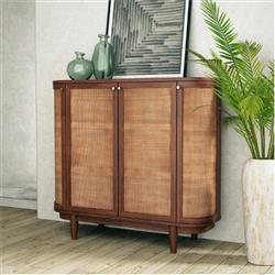 Daphne Mid Century Dark Acacia Wood Woven Cane Rattan Sideboard|