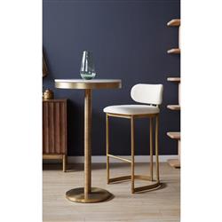 Freya Modern Classic White Marble Antique Brass Bar Table - 24"|