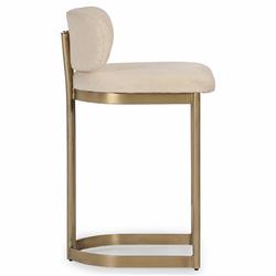 Freya Modern Classic White Upholstered Antique Brass Counter Stool|