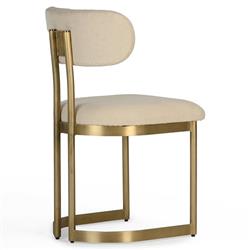Freya Hollywood Regency Cream Upholstered Antique Brass Dining Side Chair|