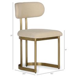 Freya Hollywood Regency Cream Upholstered Antique Brass Dining Side Chair|
