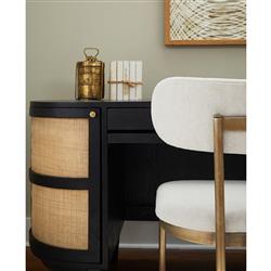 Freya Hollywood Regency Cream Upholstered Antique Brass Dining Side Chair|