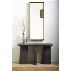 Laura Rustic Lodge Black Oak Wood Round Edge Console Table|