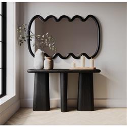 Laura Rustic Lodge Black Oak Wood Round Edge Console Table|