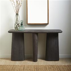 Laura Rustic Lodge Black Oak Wood Round Edge Console Table|