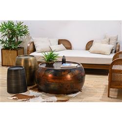 Zelda Industrial Loft Dark Antique Brass Steel Round Round Coffee Table|
