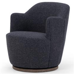 Samuel French Country Dark Grey Performance Brown Wood Swivel Arm Chair|