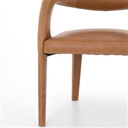 Alexander Mid Century Modern Brown Upholstered Leather Dining Arm Chair|