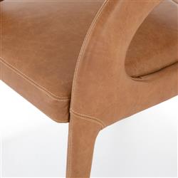 Alexander Mid Century Modern Brown Upholstered Leather Dining Arm Chair|