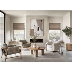 Riley Mid Century Cream Performance Brown Wood Barrel Chair|