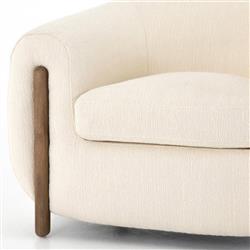 Riley Mid Century Cream Performance Brown Wood Barrel Chair|