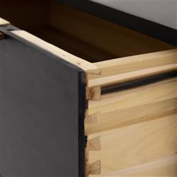 Theodore Industrial Loft Black Wood Leather Pull 5 Drawer Dresser|