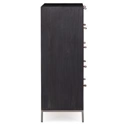 Theodore Industrial Loft Black Wood Leather Pull 5 Drawer Dresser|
