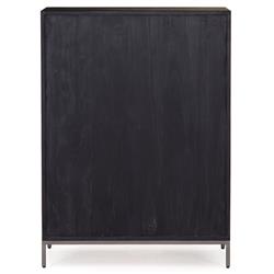 Theodore Industrial Loft Black Wood Leather Pull 5 Drawer Dresser|