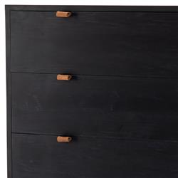 Theodore Industrial Loft Black Wood Leather Pull 5 Drawer Dresser|