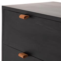 Theodore Industrial Loft Black Wood Leather Pull 5 Drawer Dresser|