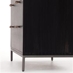 Theodore Industrial Loft Black Wood Leather Pull 5 Drawer Dresser|