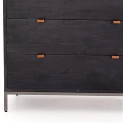 Theodore Industrial Loft Black Wood Leather Pull 5 Drawer Dresser|