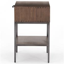 Theodore Industrial Loft Brown Wood Grey Iron Leather Pulls 1 Drawer Nightstand|