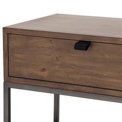 Theodore Industrial Loft Brown Wood Grey Iron Leather Pulls 1 Drawer Nightstand|