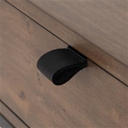 Theodore Industrial Loft Brown Wood Grey Iron Leather Pulls 1 Drawer Nightstand|