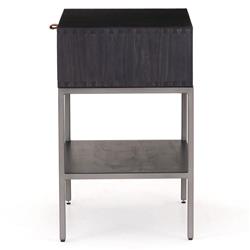 Theodore Industrial Loft Black Wood Grey Iron Leather Pulls 1 Drawer Nightstand|
