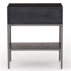 Theodore Industrial Loft Black Wood Grey Iron Leather Pulls 1 Drawer Nightstand|