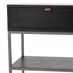 Theodore Industrial Loft Black Wood Grey Iron Leather Pulls 1 Drawer Nightstand|