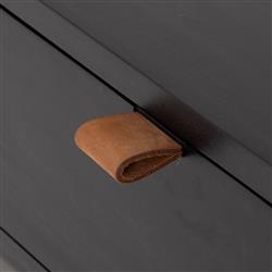 Theodore Industrial Loft Black Wood Grey Iron Leather Pulls 1 Drawer Nightstand|