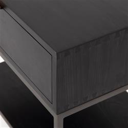 Theodore Industrial Loft Black Wood Grey Iron Leather Pulls 1 Drawer Nightstand|