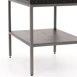 Theodore Industrial Loft Black Wood Grey Iron Leather Pulls 1 Drawer Nightstand|