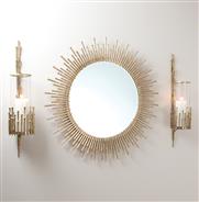 Sunburst Antique Brass Hollywood Regency Round Wall Mirror|