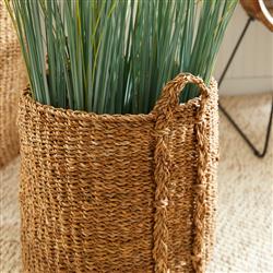 Zuri Coastal Beach Brown Woven Rattan Round Large Baskets - Set of 3|