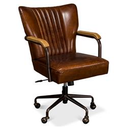 Eleanor Mid Century Modern Brown Leather Metal Base Swivel Office Chair|