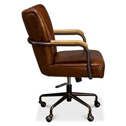 Eleanor Mid Century Modern Brown Leather Metal Base Swivel Office Chair|