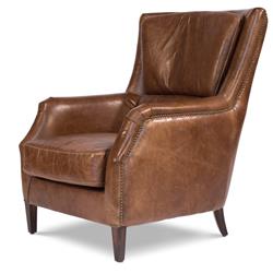 Janet Rustic Lodge Brown Leather Nailhead Trim Arm Chair|