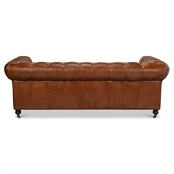 Savannah Rustic Lodge Vintage Brown Leather Nailhead Trim Tufted Sofa|