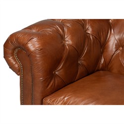 Savannah Rustic Lodge Vintage Brown Leather Nailhead Trim Tufted Sofa|