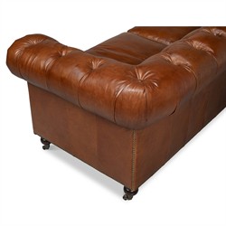 Savannah Rustic Lodge Vintage Brown Leather Nailhead Trim Tufted Sofa|