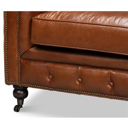 Savannah Rustic Lodge Vintage Brown Leather Nailhead Trim Tufted Sofa|