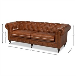 Savannah Rustic Lodge Vintage Brown Leather Nailhead Trim Tufted Sofa|