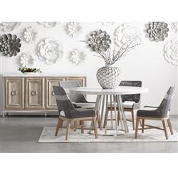 Theodore Coastal Grey Woven Fixed Cushion Mahogany Wood Dining Chair - Set of 2|