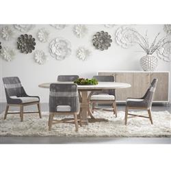 Theodore Coastal Grey Woven Fixed Cushion Mahogany Wood Dining Chair - Set of 2|