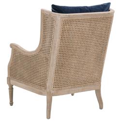 Beau French Country Blue Velvet Grey Birch Wood Wing Chair|