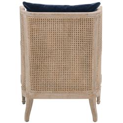 Beau French Country Blue Velvet Grey Birch Wood Wing Chair|